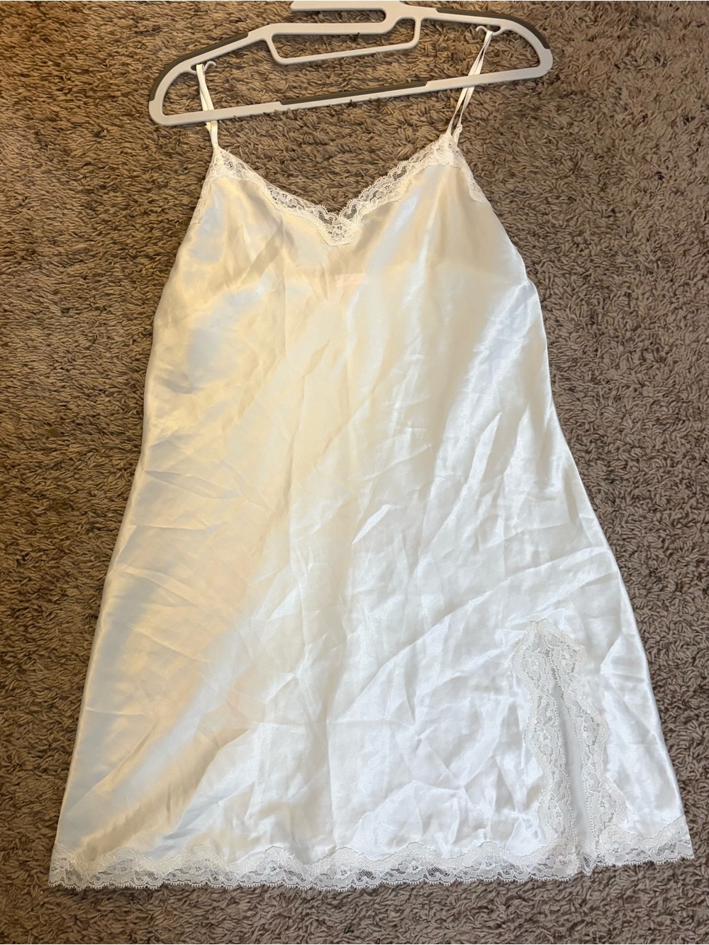Victoria's Secret White Satin Lace-Trim Slip Dress
